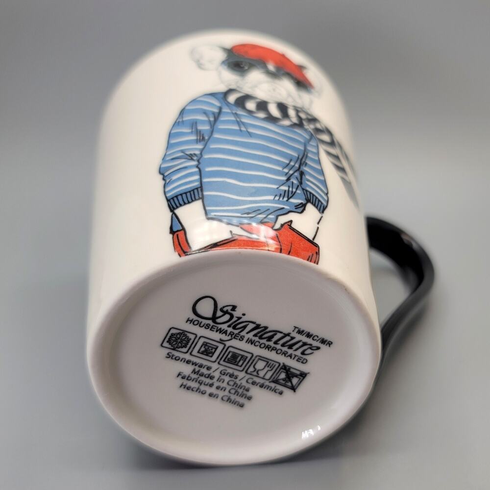 Hipster Frenchie in Glasses Anthropomorphic Animal Coffee Mug Signature 16.5 oz - Picture 7 of 11